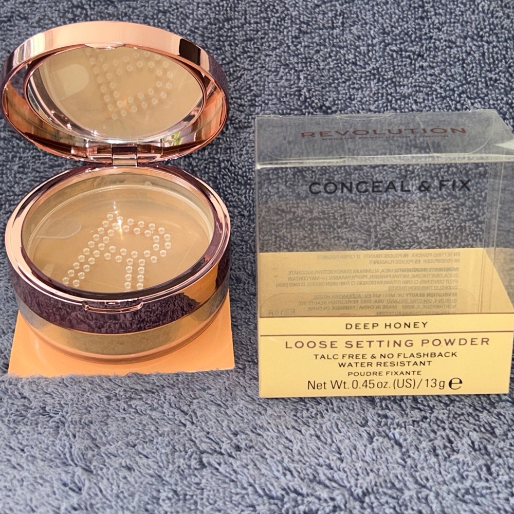 Revolution‎ Conceal & Fix Deep Honey Loose Setting Powder Talc Free New